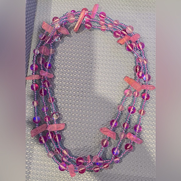 💜 Handmade Stretch Necklace, Bracelet & Teardrop Hoop Earrings 💜 - Picture 2 of 4